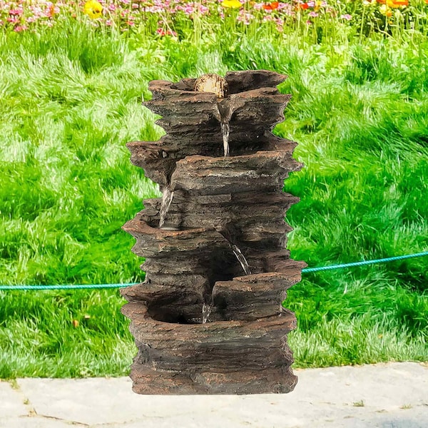 Gardenised Decorative 4 Tier Rock Look Water Fountain with LED Rolling Glow Ball for Home and Garden QI004590 - main